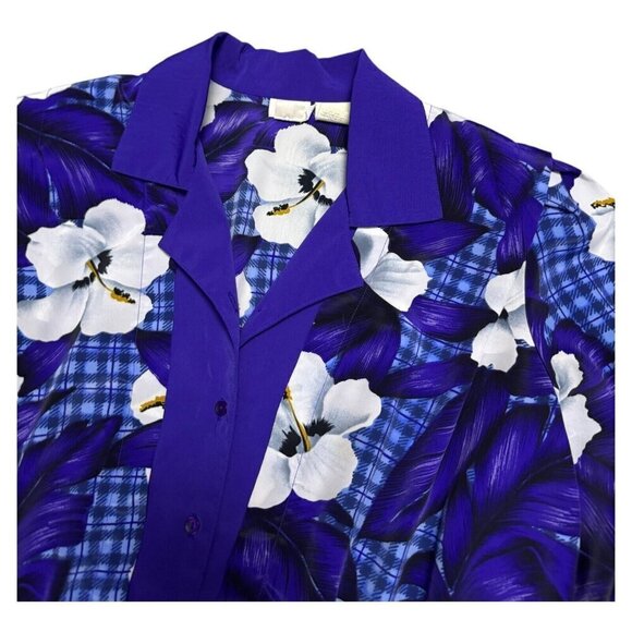 ALIA VINTAGE 90s Floral Purple Lightweight Business Casual Blouse Shirt Medium - Picture 3 of 5